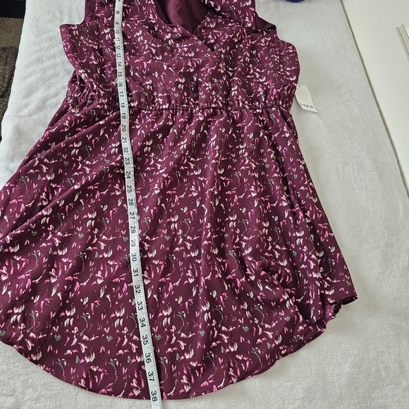 Bar III Burgundy Floral V-Neck Mini Dress XL Draped Skirt Sleeveless - Picture 11 of 15